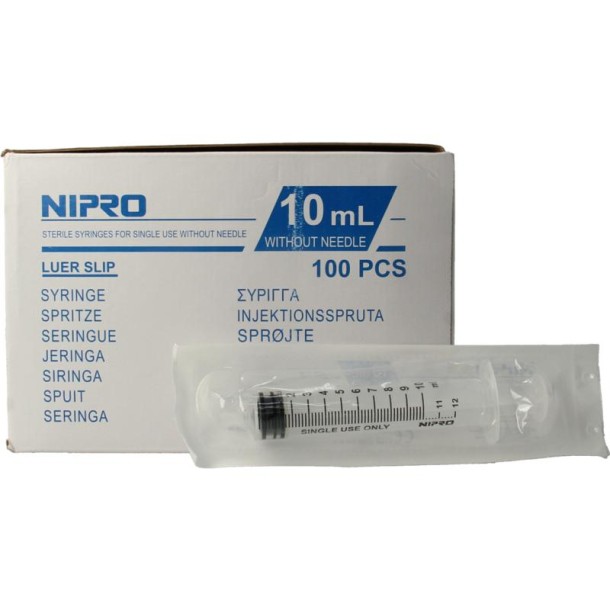 Nipro Injectiespuit luer 10ml 3-delig (100 Stuks)
