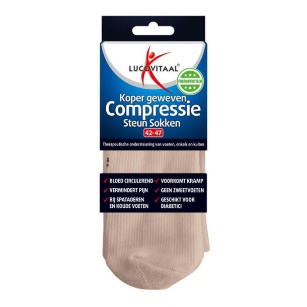 Lucovitaal Koper compressie sok maat 42-47 huidskleur (1 Paar)