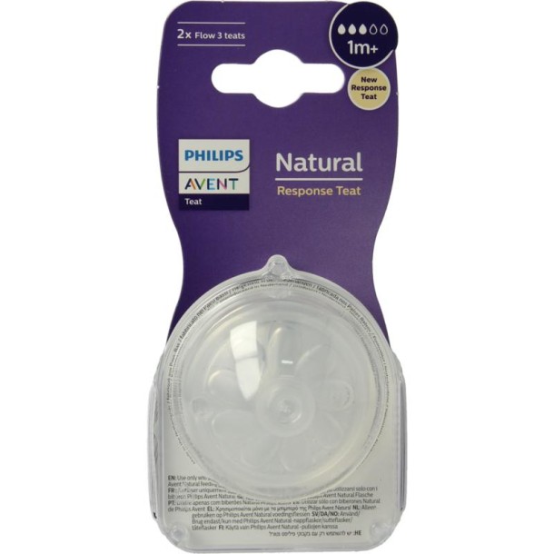 Avent Natural flesspeen 1M+ (2 Stuks)
