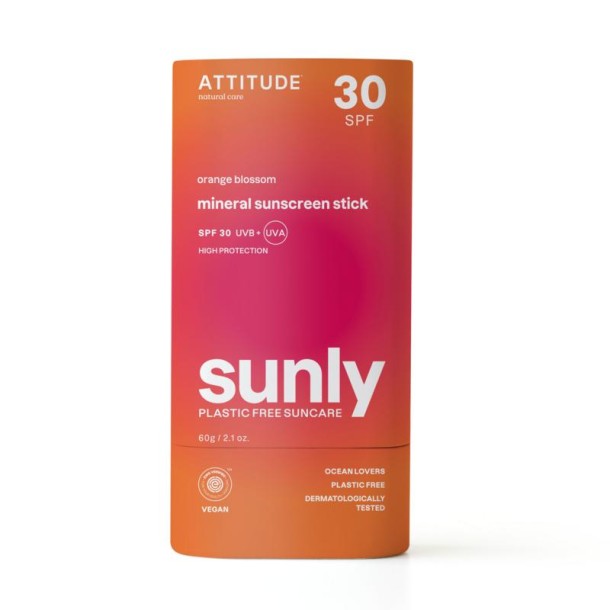 Attitude Sunly zonnebrandstick SPF30 oranjebloesem (60 Gram)