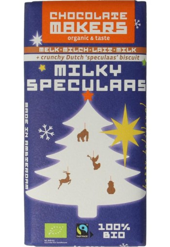 Chocolatemakers Kerstreep milky speculaas bio (80 Gram)