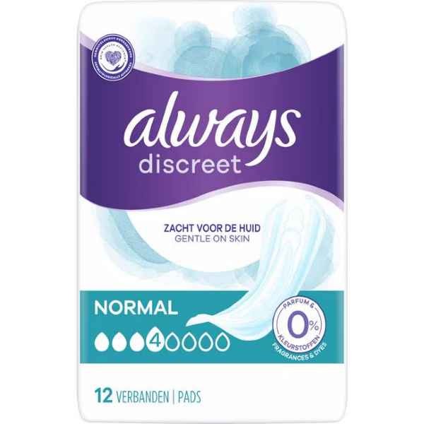 Always Discreet Incontinentieverband 0% parfum Normal 12 Stuks