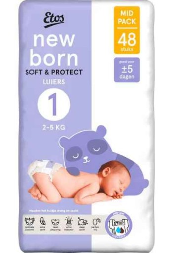 Etos Luiers Newborn Maat 1 2-5 kg Mid Pack 48 stuks
