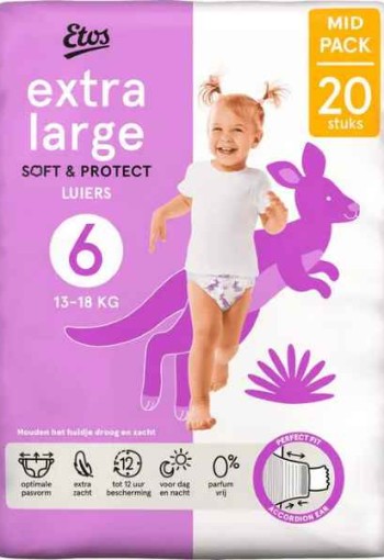 Etos Luiers Extra Large Maat 6 13-18 kg Midpack 20 stuks