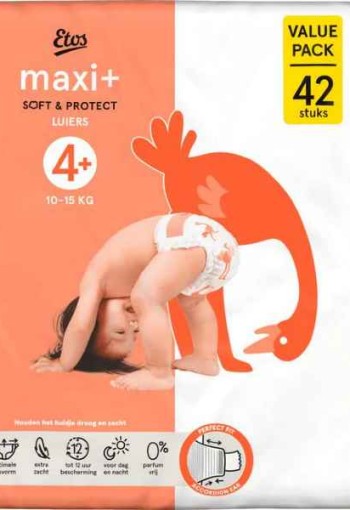 Etos Luiers Maxi+ Maat 4+ 10-15 kg Value Pack 42 stuks