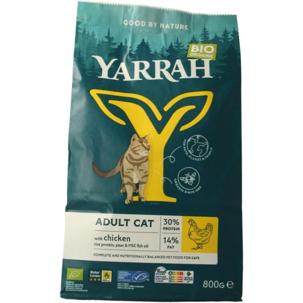 Yarrah Adult kattenvoer met kip bio (800 Gram)