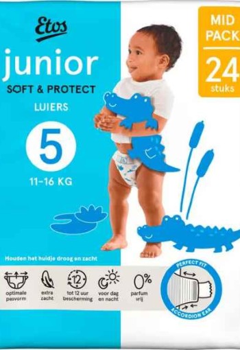 Etos Luiers Junior Maat 5 VOORDEELBOX  (3 pakken ) 11-16 kg Mid Pack 24 stuks x 3 is 72 luiers