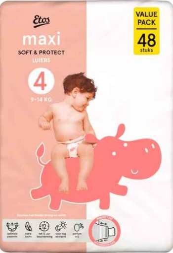 Etos Luiers Maxi Maat 4 9-14 kg  Value Pack 48 stuks