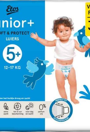 Etos Luiers Junior+ Maat 5+ 12-17 kg Value Pack  VOORDEELBOX ( 3 pakken ) 34 stuks 102 luiers