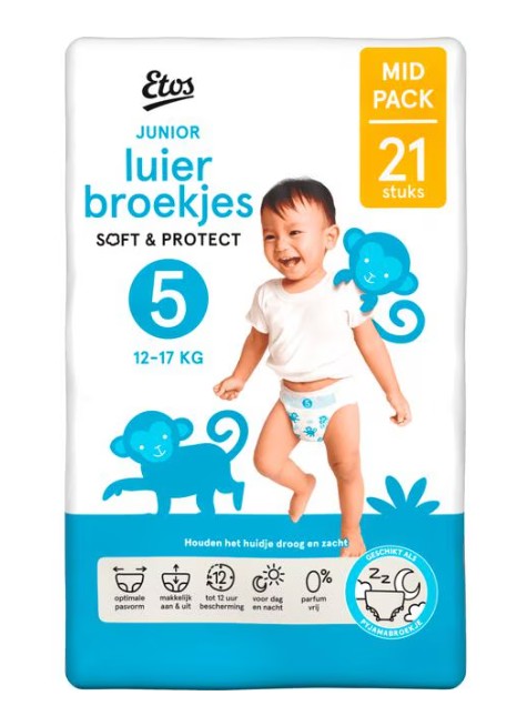 Etos Luierbroekjes Junior Maat 5 12-17 kg Mid Pack 21 stuks