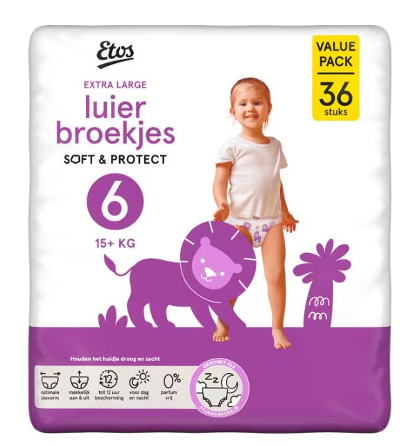Etos Luierbroekjes Extra Large Maat 6 15+ kg Value Pack 36 stuks