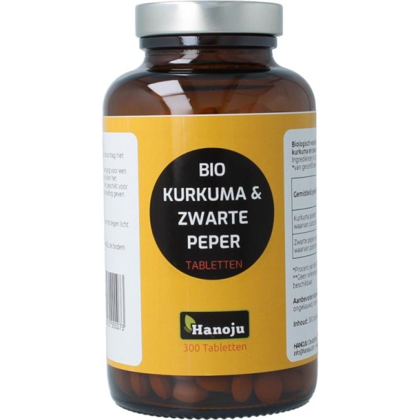 Hanoju Kurkumapoeder + piperine 500mg bio (300 Tabletten)