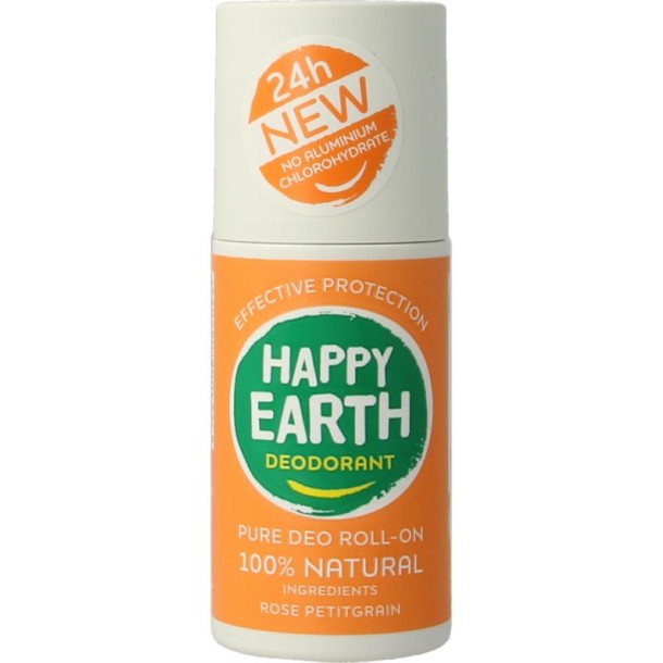Happy Earth Pure deo roll-on rose petitgrain 75 Milliliter