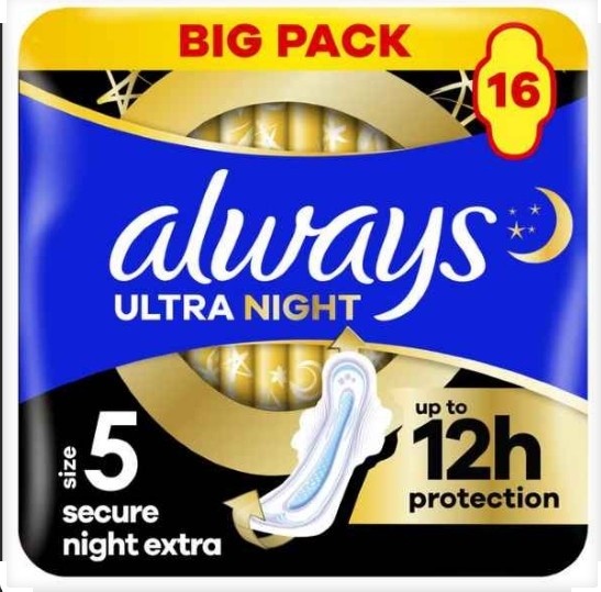 Always Ultra Maandverband Secure Night Extra Met Vleugels 16 stuks