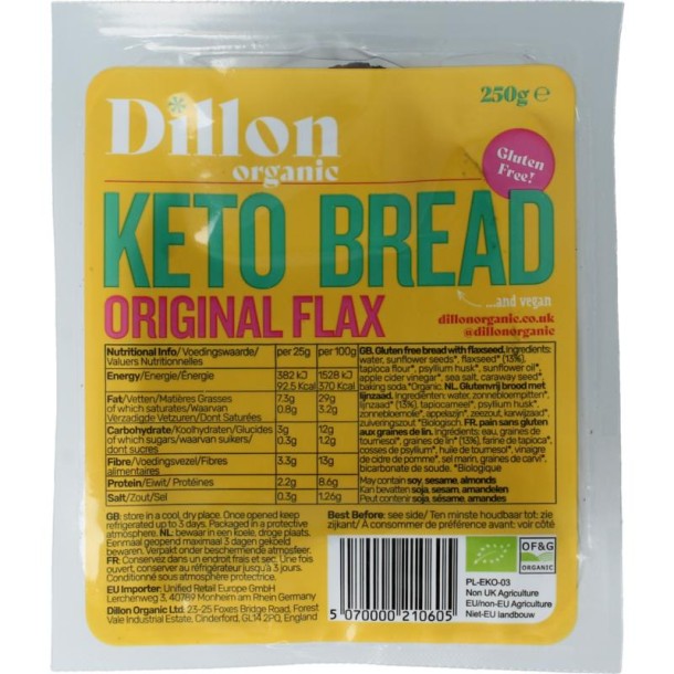 Dillon Organic Keto bread original flax glutenvrij dem bio (250 Gram)