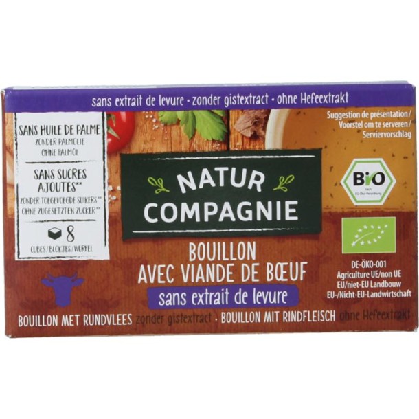 Natur Compagnie Runderbouillon gist- en suikervrij bio (8 Stuks)