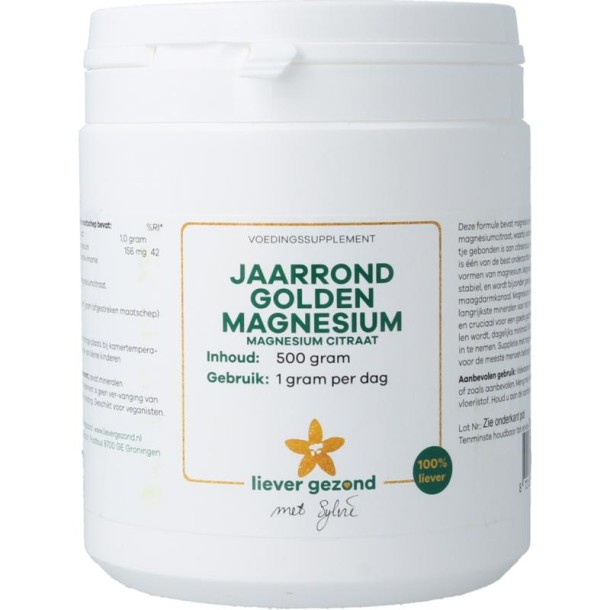 Liever Gezond Golden magnesium poeder jaarrond (500 Gram)