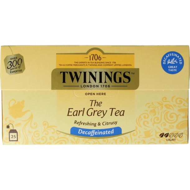 Twinings Earl grey decaf envelop zwart (25 Zakjes)