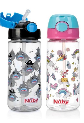 Nuby Beker met zacht rietje drukknop 540ml 4+ jaar (1 Stuks)