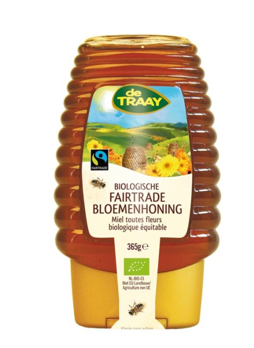 Traay Bloemenhoning knijpfles Fairtrade bio (365 Gram)