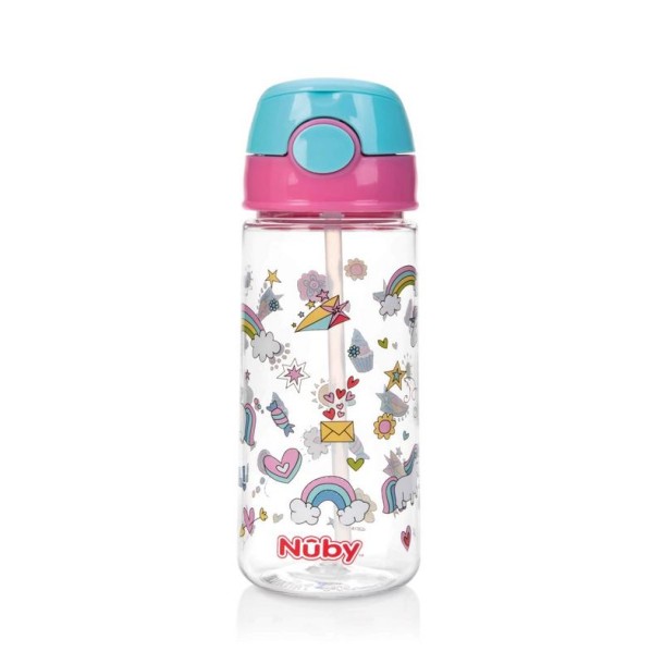Nuby Beker zacht rietje drukknop roze 540ml 4+ jaar (1 Stuks)