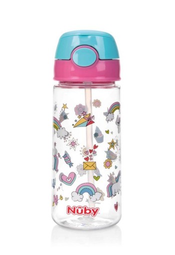 Nuby Beker zacht rietje drukknop roze 540ml 4+ jaar (1 Stuks)