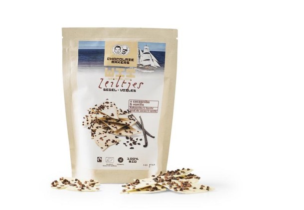Chocolatemakers Zeiltjes wit met cacaonibs & vanille bio (100 Gram)