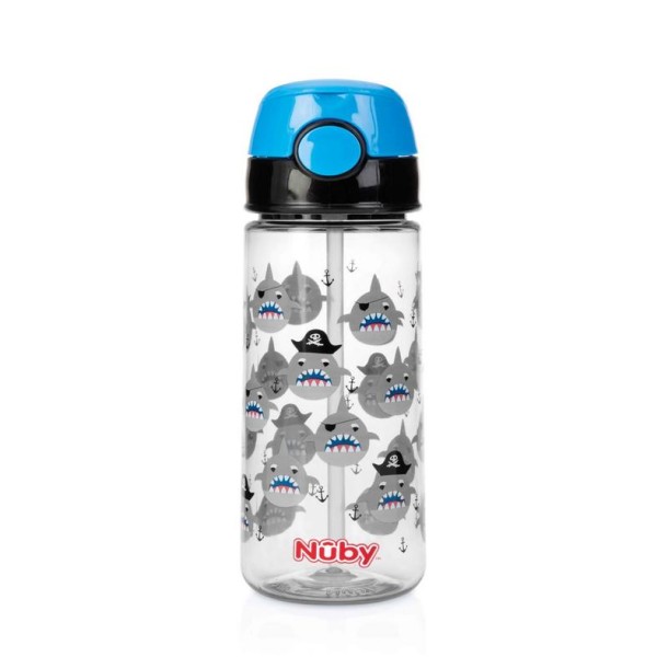 Nuby Beker zacht rietje drukknop blauw 540ml 4+ jaar (1 Stuks)
