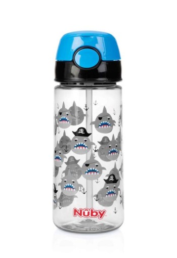 Nuby Beker zacht rietje drukknop blauw 540ml 4+ jaar (1 Stuks)