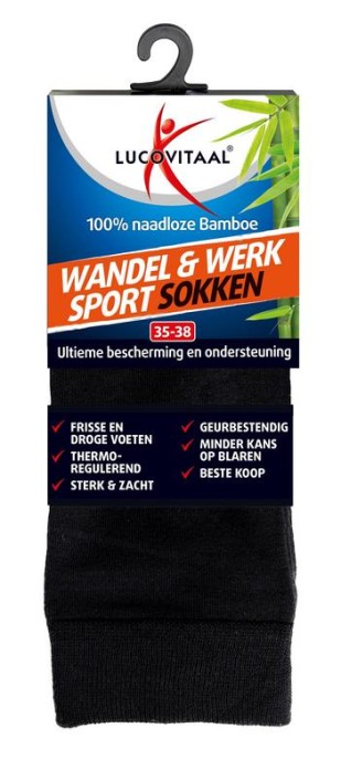 Lucovitaal Bamboe wandel werk sportsokken maat 35-38 (1 Paar)