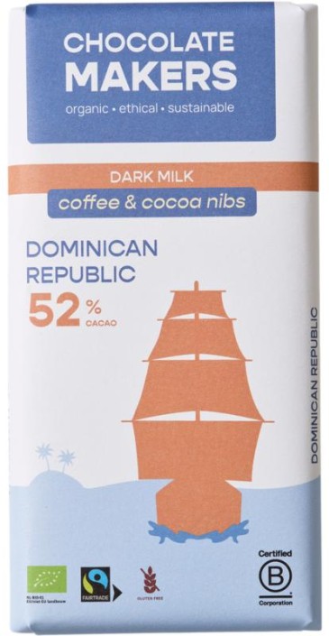 Chocolatemakers Reep tres hombres 52% melk cacaonibs & koffie bio (80 Gram)