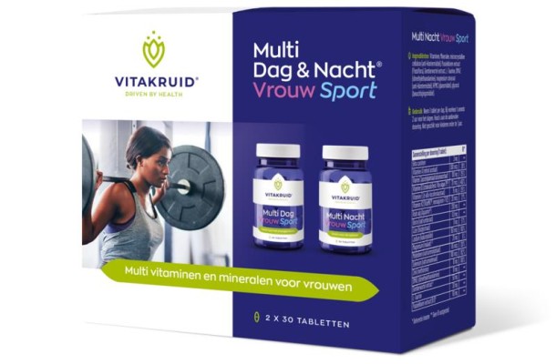 Vitakruid Multi Dag & Nacht Vrouw Sport 100% Vegan 2 x 30 (60 Tabletten)