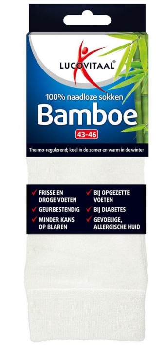 Lucovitaal Bamboe sok lang wit maat 43-46 (1 Paar)
