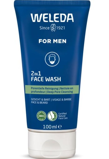 Weleda Men 2 in1 reinigingsgel gezicht en baard (100 Milliliter)
