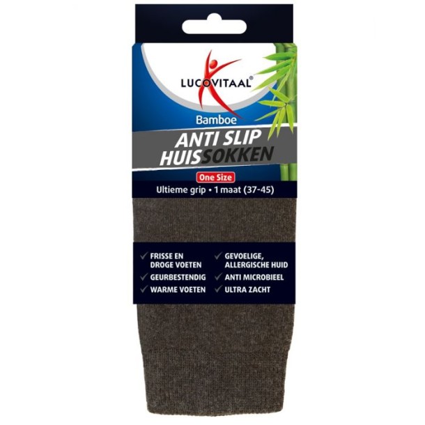 Lucovitaal Bamboe huissokken anti slip one size (1 Paar)