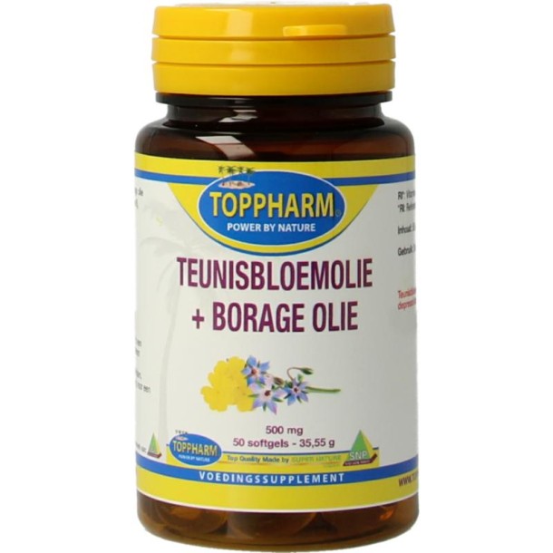 Toppharm Teunisbloem borage olie 500mg (50 Softgels)