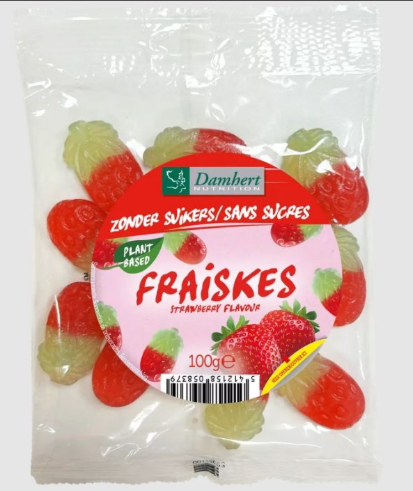 Damhert Fraiskes strawberry zonder suikers (100 Gram)