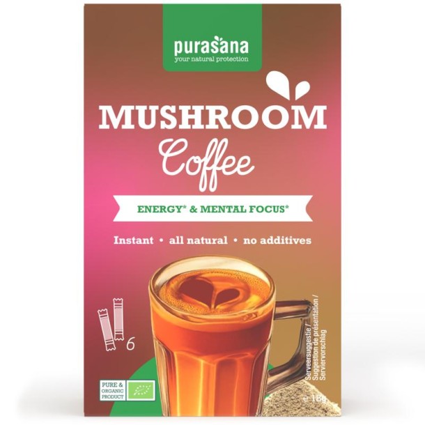 Purasana Instant mushroom coffee 6x3g bio (18 Gram)