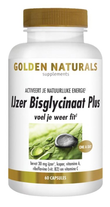 Golden Naturals IJzer bisglycinaat plus (60 Vegetarische capsules)