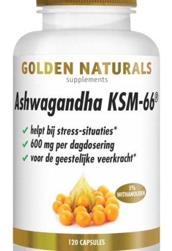 Golden Naturals Ashwagandha KSM-66 (120 Vegetarische capsules)