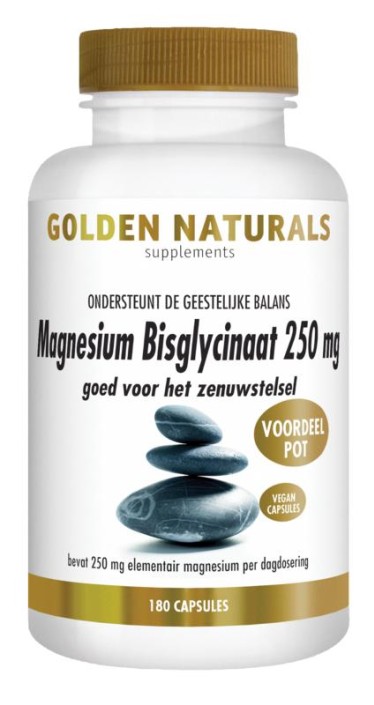 Golden Naturals Magnesium bisglycinaat 250mg (180 Vegetarische capsules)