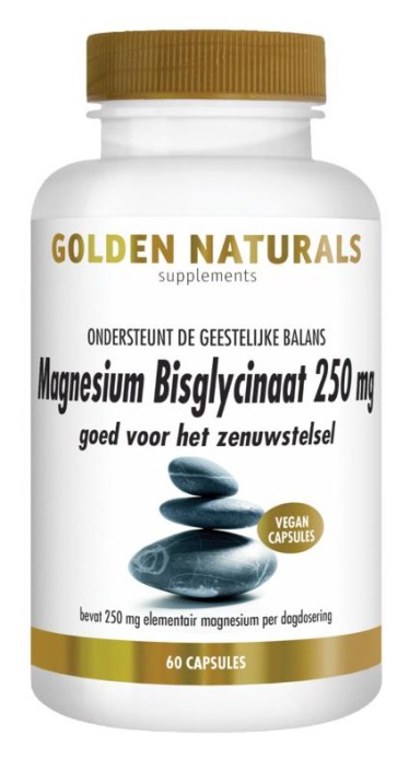Golden Naturals Magnesium bisglycinaat 250mg (60 Vegetarische capsules)