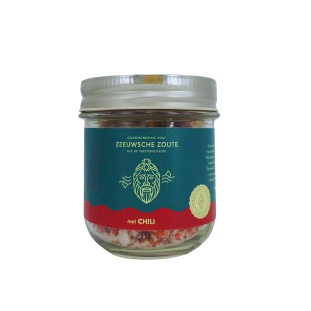 Zeeuwsche Zoute Zout met chili glazen pot (100 Gram)