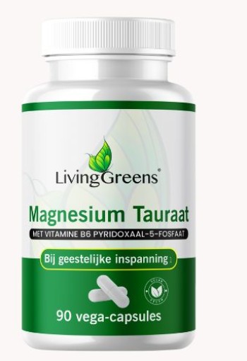 Livinggreens Magnesium tauraat + vitamine B6 (90 Vegetarische capsules)
