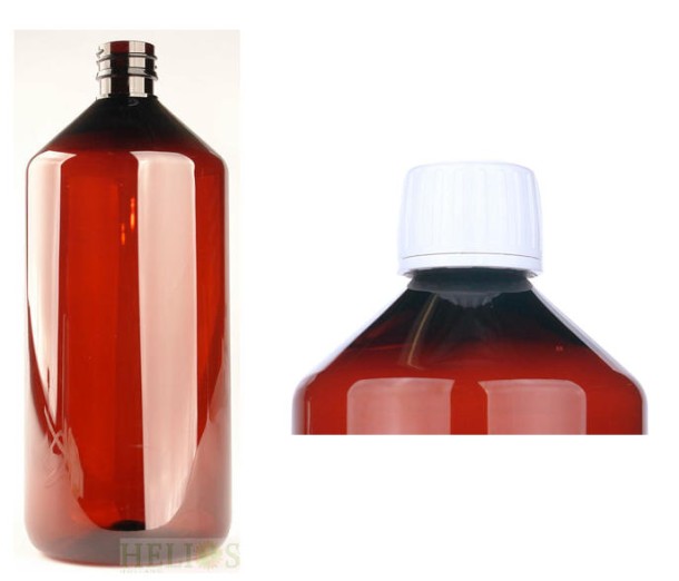 Helios Holland PET medicijnfles 1000ml amber incl witte dop (6 Stuks)