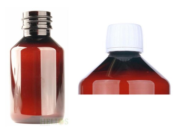 Helios Holland PET medicijnfles 100ml amber incl witte dop (12 Stuks)