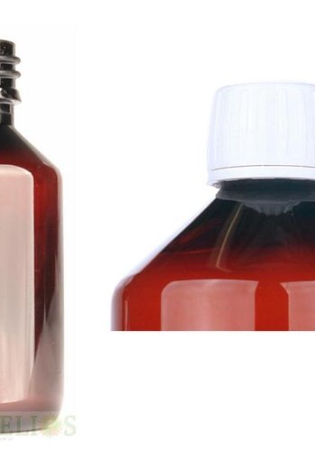 Helios Holland PET medicijnfles 100ml amber incl witte dop (12 Stuks)