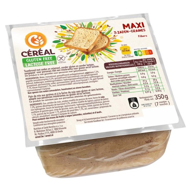 Cereal Maxi 3 zadenbrood gluten- en lactosevrij (350 Gram)