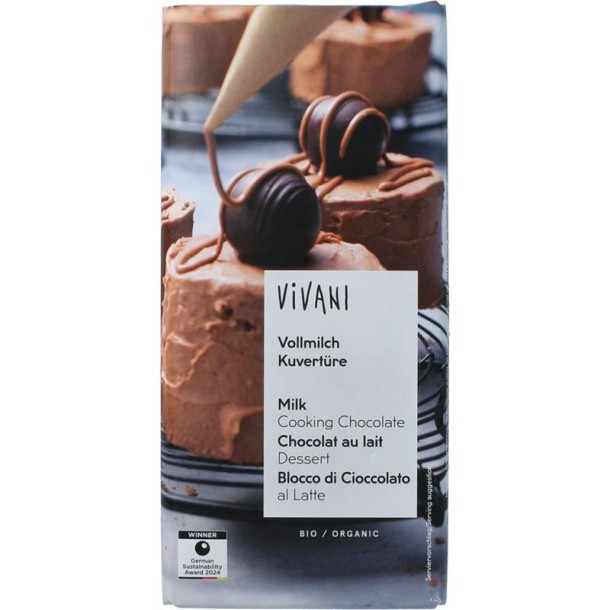 Vivani Couverture smeltchocolade melk bio (150 Gram)