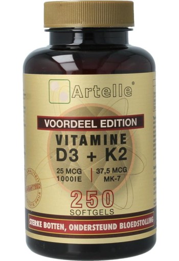 Artelle Vitamine D3 25mcg + K2 37,5 mcg MK-7 (250 Softgels)